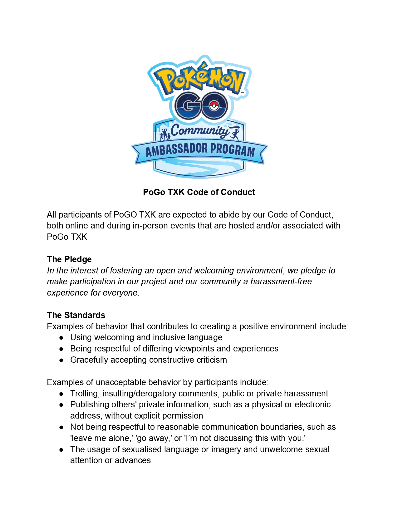 PoGo TXK Code of Conduct page 1